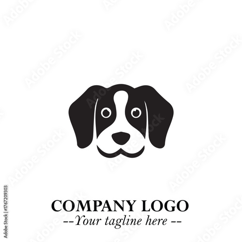 Cute Head of Dog Logo Symbol in Black on White Background with Modern Minimalist Design
