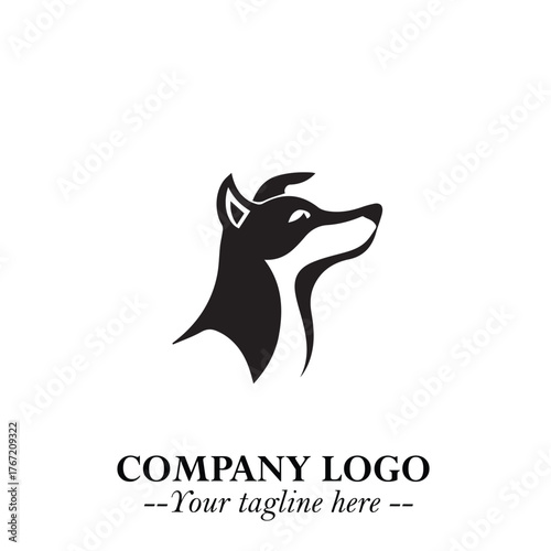 Cute Head of Dog Logo Symbol in Black on White Background with Modern Minimalist Design
