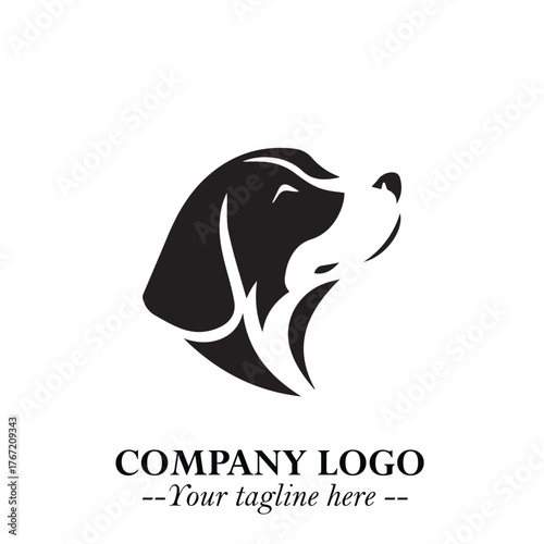 Cute Head of Dog Logo Symbol in Black on White Background with Modern Minimalist Design
