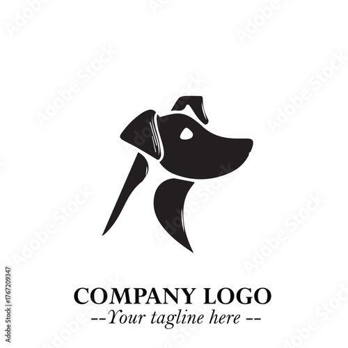 Cute Head of Dog Logo Symbol in Black on White Background with Modern Minimalist Design
