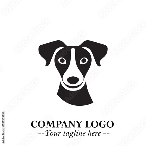 Cute Head of Dog Logo Symbol in Black on White Background with Modern Minimalist Design
