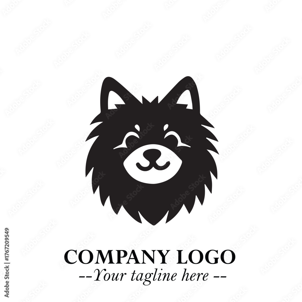 Fototapeta premium Cute Head of Dog Logo Symbol in Black on White Background with Modern Minimalist Design 
