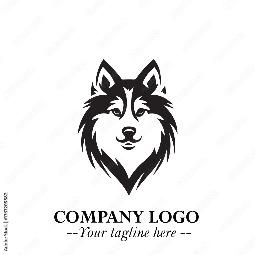 Naklejka premium Cute Head of Dog Logo Symbol in Black on White Background with Modern Minimalist Design 