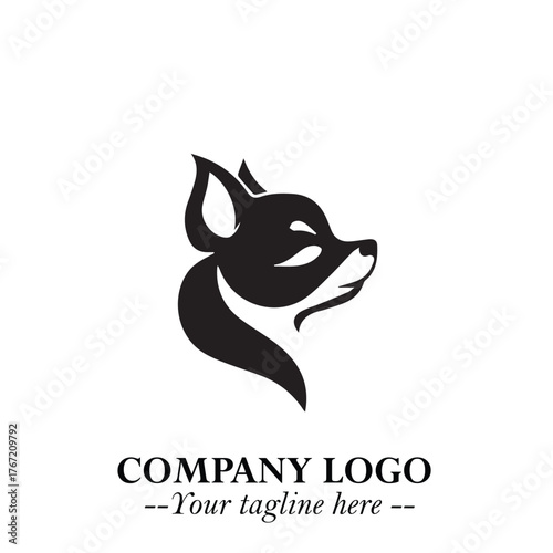 Cute Head of Dog Logo Symbol in Black on White Background with Modern Minimalist Design

