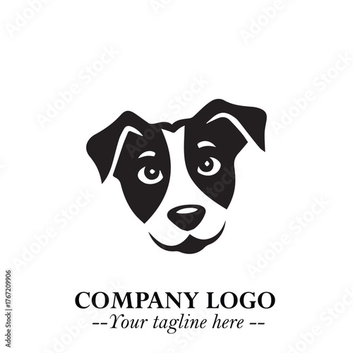 Cute Head of Dog Logo Symbol in Black on White Background with Modern Minimalist Design
