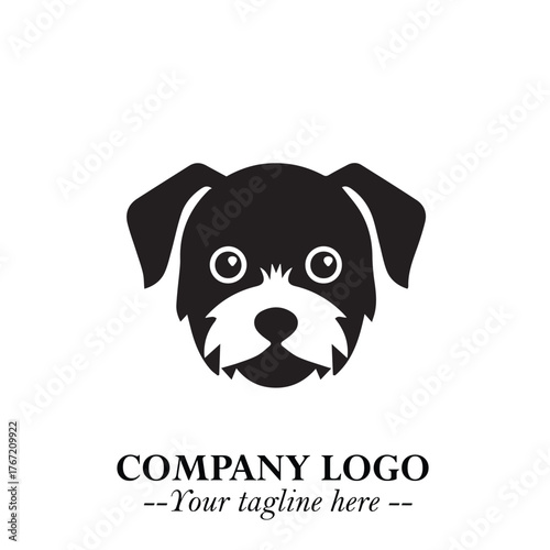 Cute Head of Dog Logo Symbol in Black on White Background with Modern Minimalist Design
