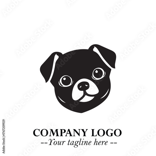 Cute Head of Dog Logo Symbol in Black on White Background with Modern Minimalist Design
