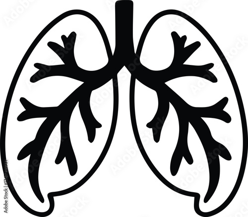 Black and white illustration of a lung and tree roots growing inside of it symbolizing nature concept 