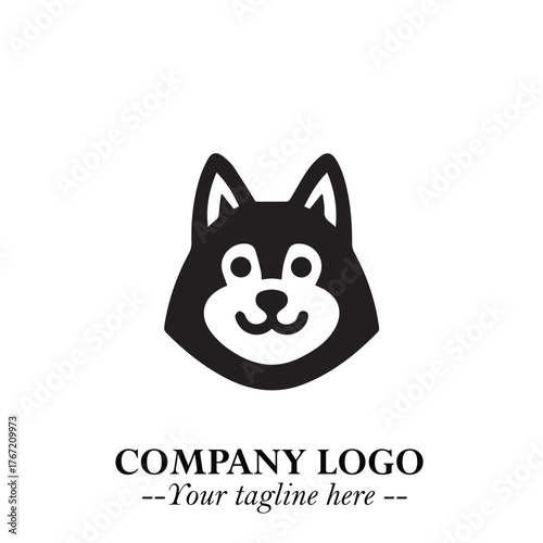Cute Head of Dog Logo Symbol in Black on White Background with Modern Minimalist Design
