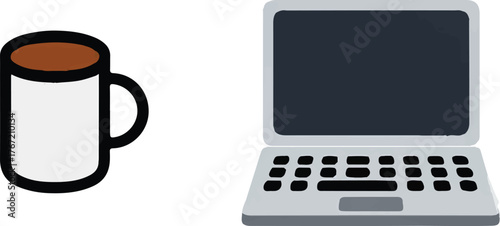 Laptop and a mug on white background 