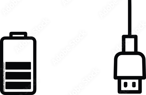 Battery and plug icon duo set on white background