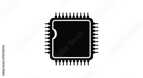 Tableau sur toile Close up black silhouette of a rectangular integrated circuit chip with many pin
