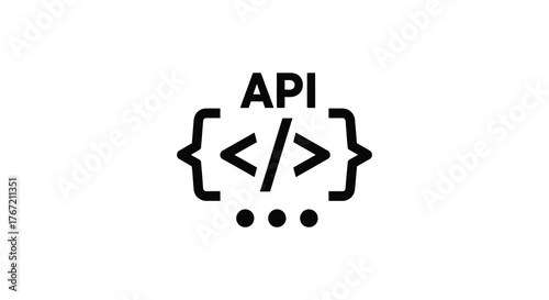 Abstract graphic representation of an api interface with code brackets and ellipses symbolizing data exchange and programming