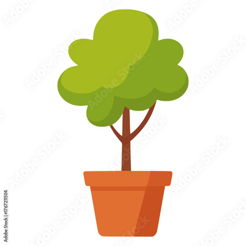 miniature tree plant decoration in a pot flat color vector illustration template design