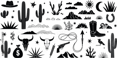 Western Cowboy Desert Elements Silhouette Bundle cowboy hat