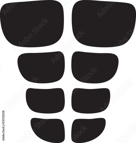 Black Vector Six Pack Abs Icon — Fitness Body Muscular Torso Silhouette Illustration