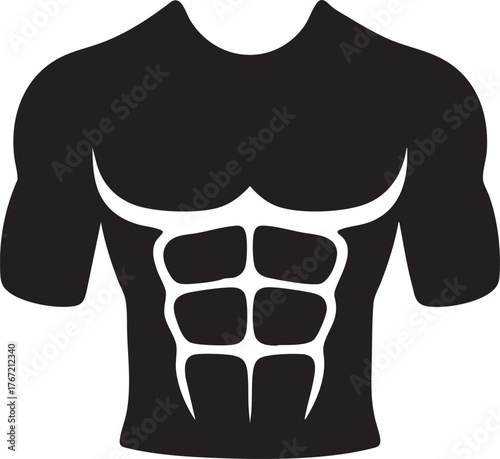 Black Vector Six Pack Abs Icon — Fitness Body Muscular Torso Silhouette Illustration