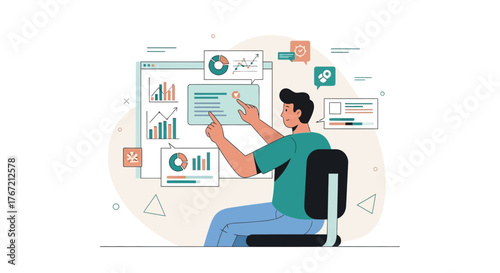 Analyst Examining Data Analytics And Financial Information On a Screen For Reports
