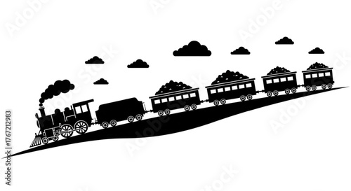 Vintage Coal Train Hauling Cargo Uphill Symbolizing Growth Progress and Hard Work