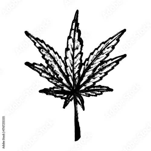 Hand drawn cannabis leaf Medicine marijuana Hemp leaves clipart in doodle style Single element for print, web, design, decor