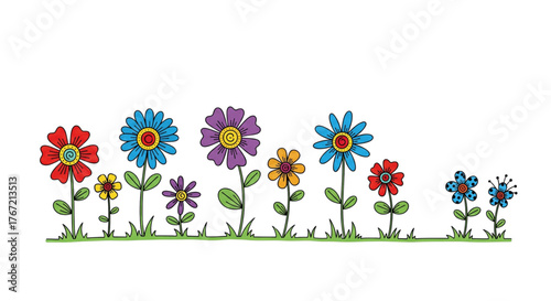 Colorful Spring Flower Border Design for Childrens Greeting Cards Invitations Web Banners