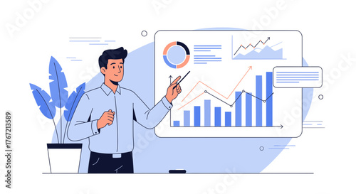 Business Leader Presenting Analytics: Sharing Strategies and Financial Growth Dynamics