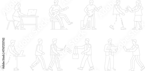 People Silhouette Activities: A collection of various outline of daily life and work activities, highlighting the simple joy of daily life.