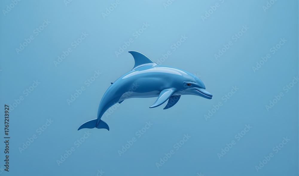 Obraz premium Elegant blue dolphin gracefully swimming underwater in bright, clear ocean depths for marine life education