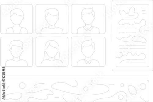 Digital Presence Template: A modern interface showcasing various user profile illustrations alongside a dedicated information display panel, emphasizing user identification and data organization.