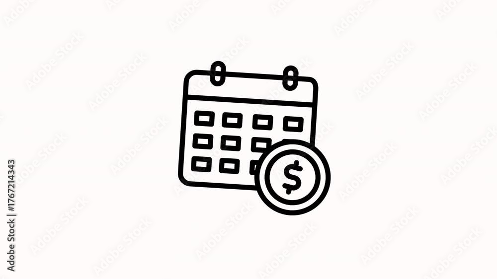 Animated calendar icon with a dollar coin symbolizing financial planning and budgeting. Ideal for financial apps, budgeting tools, and accounting websites.

