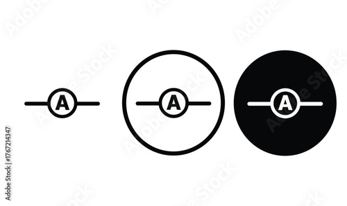 icon Ammeter black outline for web site design 
and mobile dark mode apps 
Vector illustration on a white background
