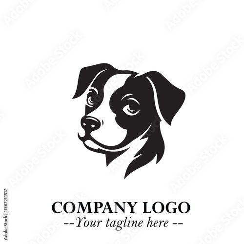 Cute Head of Dog Logo Symbol in Black on White Background with Modern Minimalist Design
