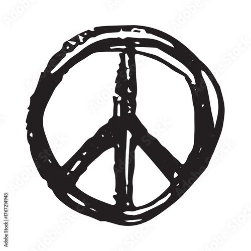 Hand drawn peace sign No war symbol Hippie clipart in doodle style Single element for print, web, design, decor