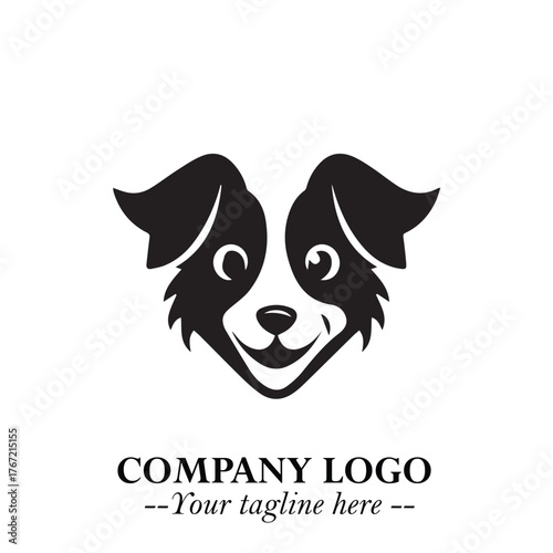 Cute Head of Dog Logo Symbol in Black on White Background with Modern Minimalist Design
