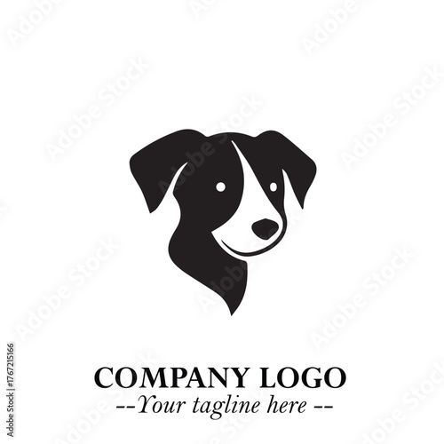 Cute Head of Dog Logo Symbol in Black on White Background with Modern Minimalist Design
