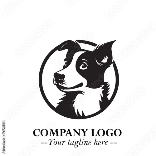 Cute Head of Dog Logo Symbol in Black on White Background with Modern Minimalist Design
