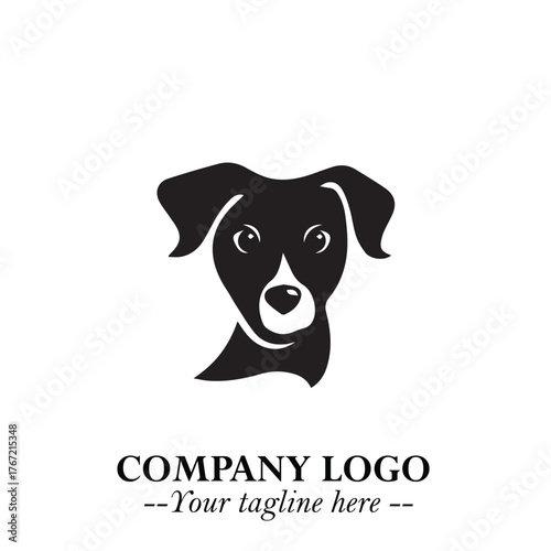 Cute Head of Dog Logo Symbol in Black on White Background with Modern Minimalist Design
