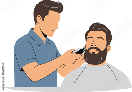 Stylish bearded man getting a beard trim at the barber shop for a fresh modern look and personal grooming