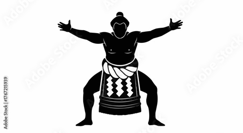 Bold sumo wrestler silhouette ready for combat, traditional Japanese sport presentation