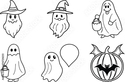 Flying Witch and Black Cat Halloween Vector Bundle