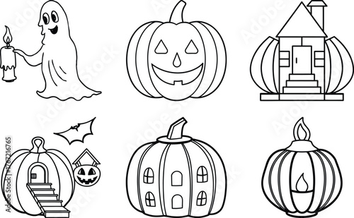 Cute Pumpkin Outline Halloween Doodle Art Collection