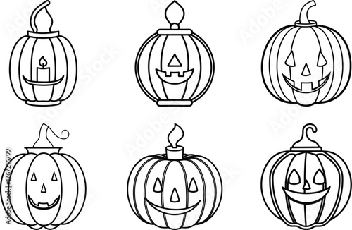 Pumpkin and Leaf Autumn Halloween Line Art Set