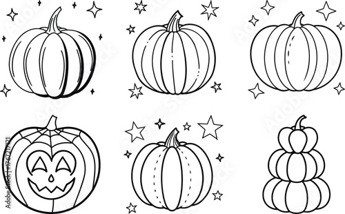 Scary Pumpkin Line Drawing Halloween Vector Pack