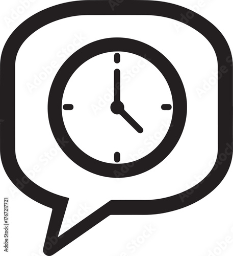 Vector art of clock inside a speech bubble icon, representing time for communication or a deadline icon on