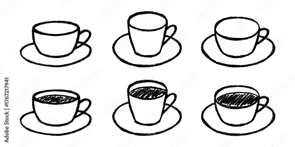 Fototapeta premium Set of cute hand drawn cup of tea or coffee Simple mug clipart Cozy home doodle Single element for design