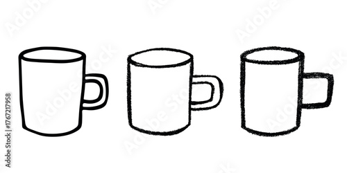 Set of cute hand drawn cup of tea or coffee Simple mug clipart Cozy home doodle Single element for design