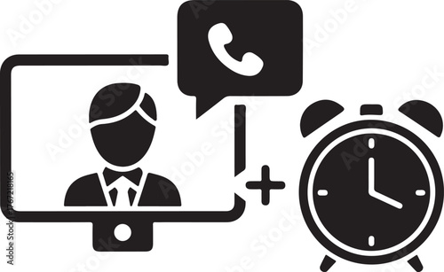 Vector art of video call deadline with alarm clock icon, representing time management and urgent task completion icon on