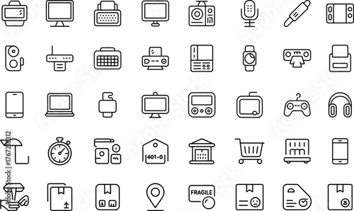 Electronics and Delivery Outline Vector Illustration on Transparent Background