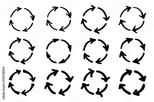 Set of hand drawn recycle arrow icon Recycling resources symbol Reuse of materials, zero waste, green environment, saving the planet