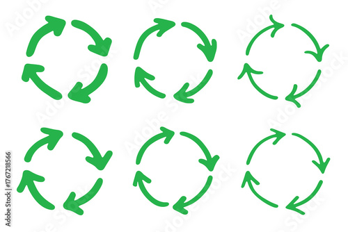 Set of hand drawn recycle arrow icon Recycling resources symbol Reuse of materials, zero waste, green environment, saving the planet